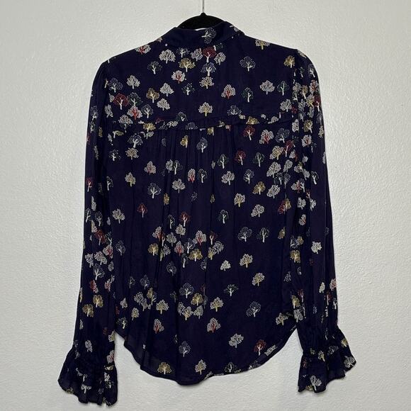Maeve Anthropologie Frederika Tree Printed Balloon Sleeve Ruffled Blouse 6 - Picture 3 of 6